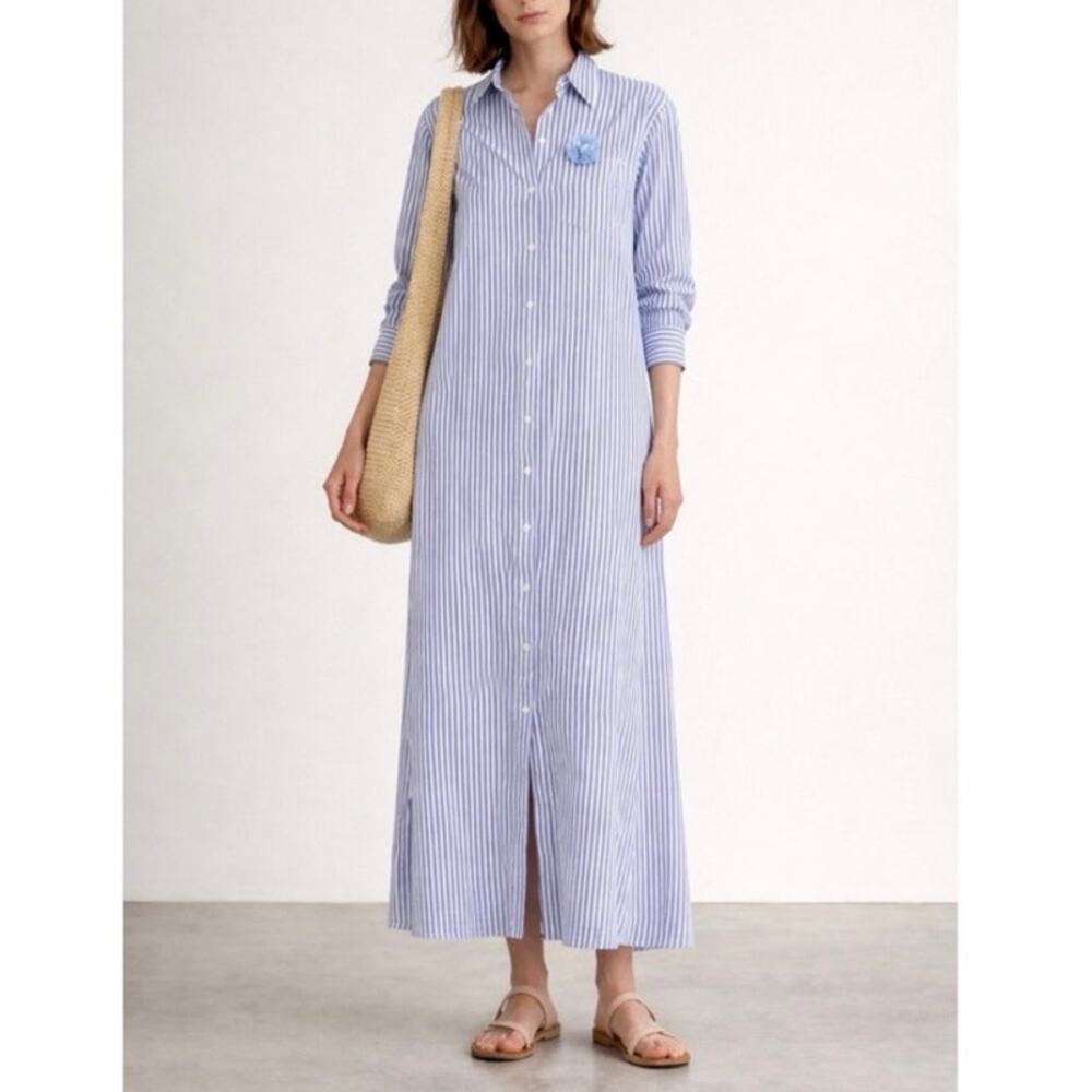 Alex Mill Blue White Striped Standard Stripe Maxi Shirt Dress Size Large